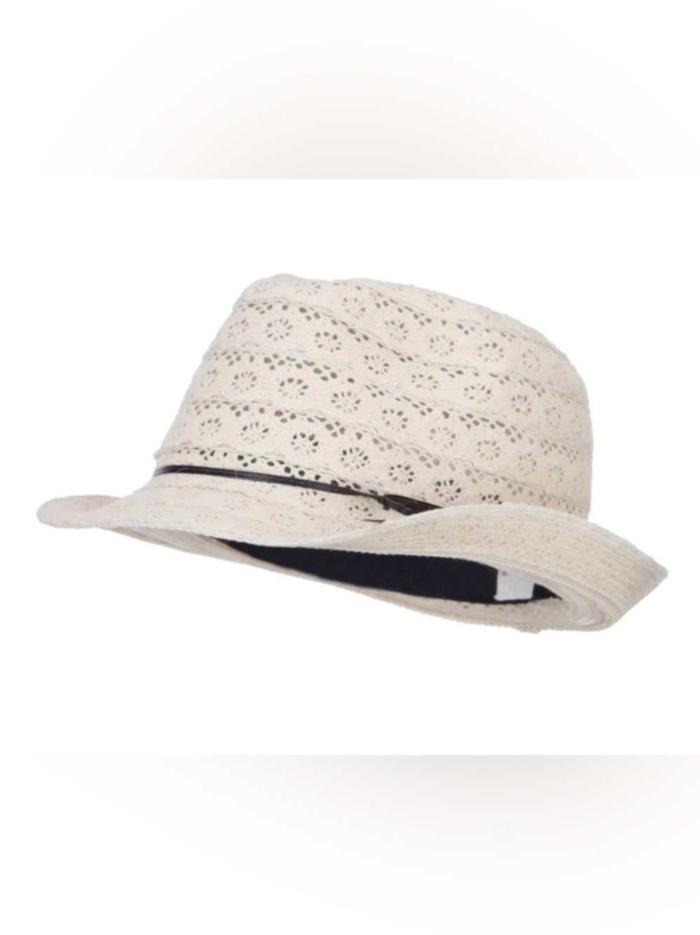 GIrls cotton  Cream  Fedora Hat with Black Band